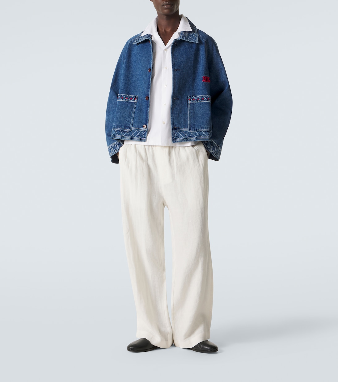 Embroidered wool and cotton denim jacket | Bode