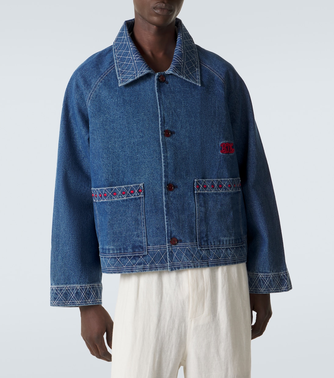Embroidered wool and cotton denim jacket | Bode