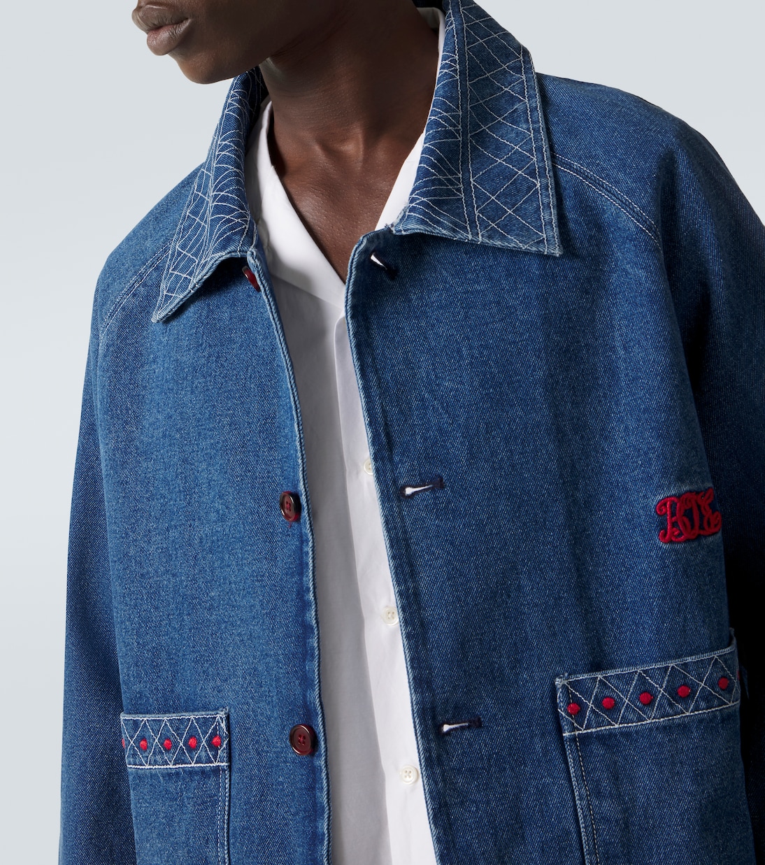 Embroidered wool and cotton denim jacket | Bode