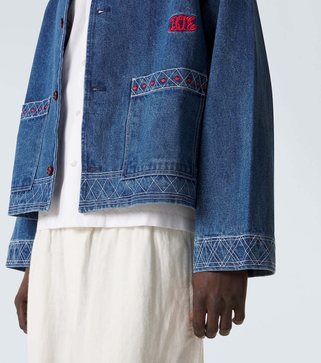 Embroidered wool and cotton denim jacket | Bode