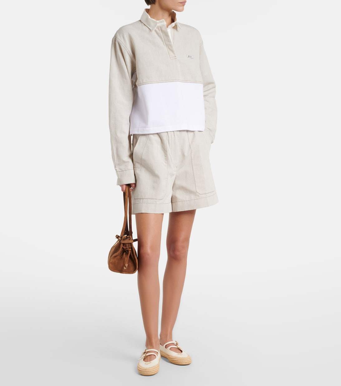 Cotton and linen chambray shorts | Prada