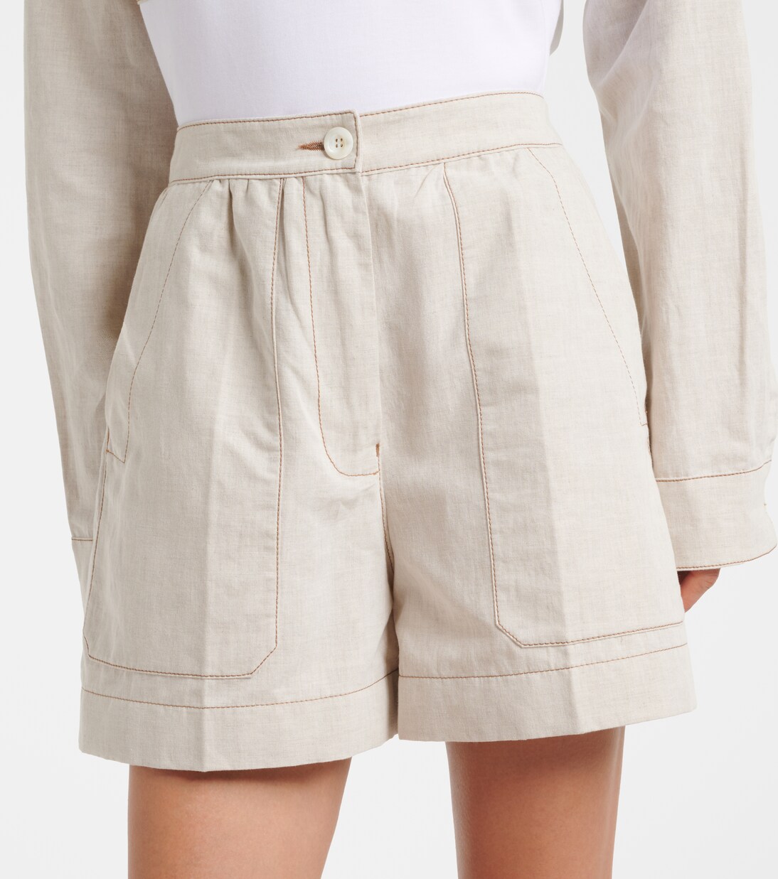 Cotton and linen chambray shorts | Prada