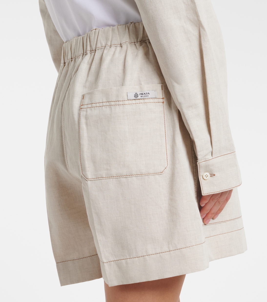 Cotton and linen chambray shorts | Prada