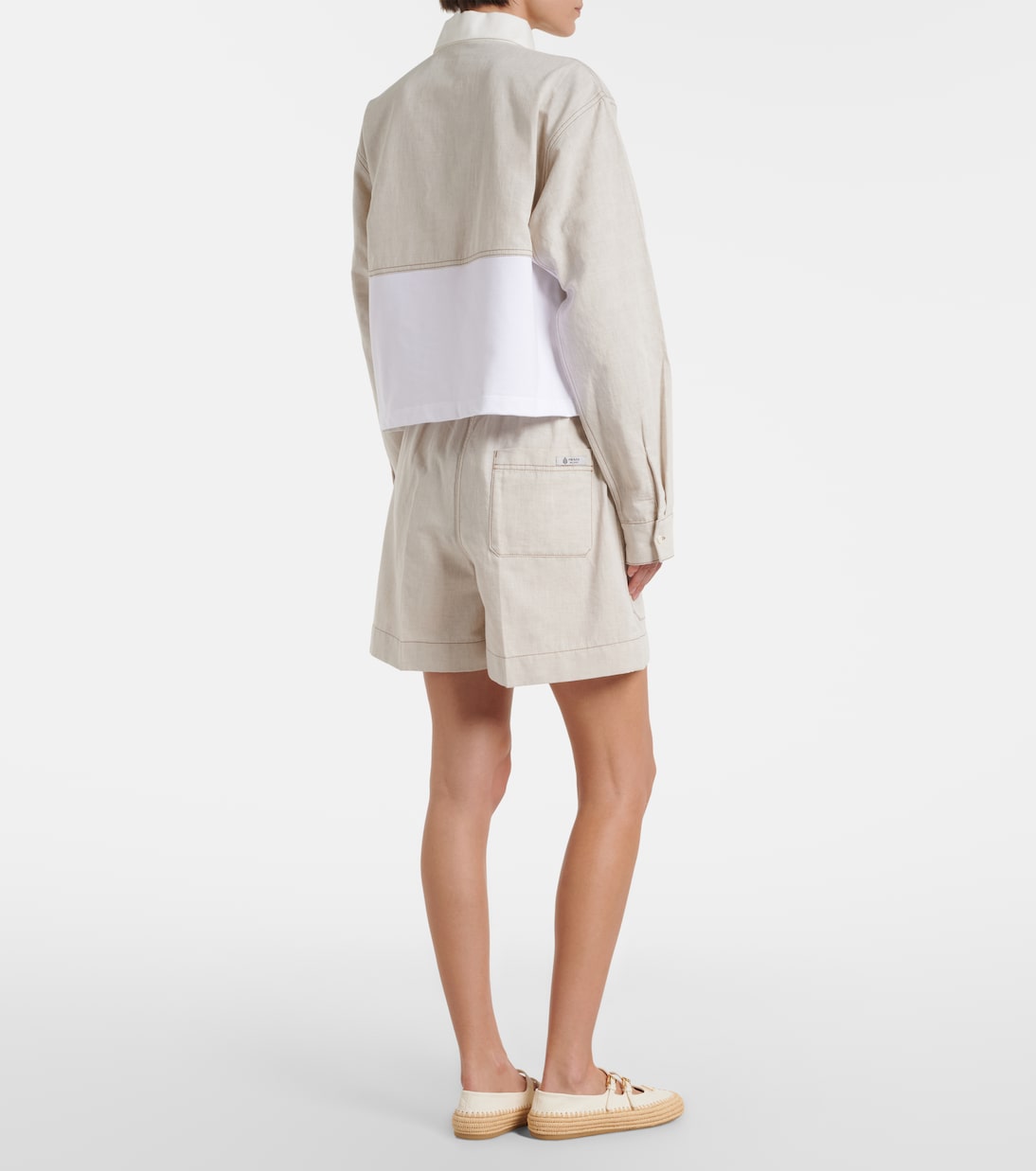 Cotton and linen chambray shorts | Prada