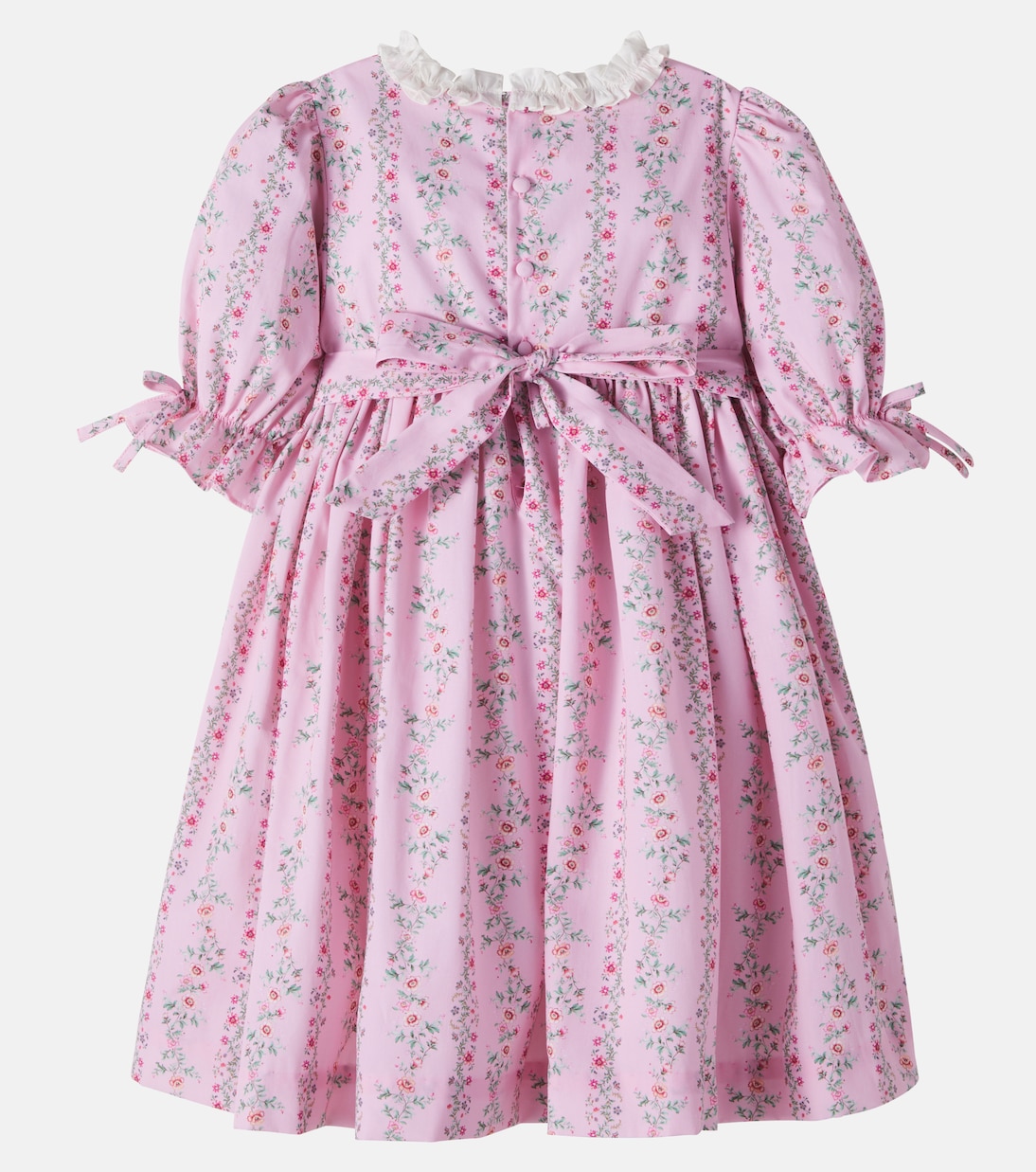 Abito Penelope in cotone a punto smock con stampa floreale | La Coqueta