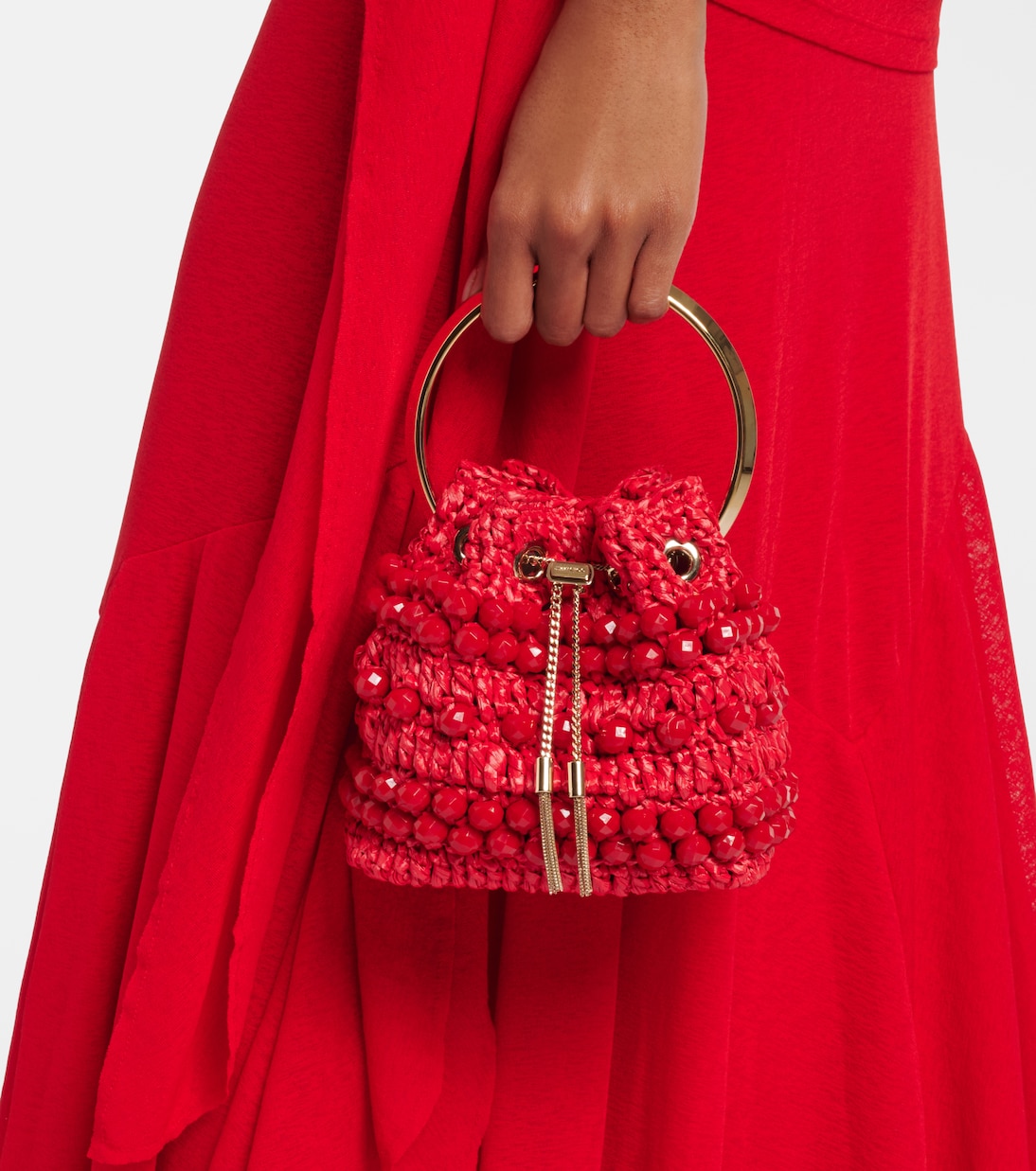 Sac seau Bon Bon Small en raphia | Jimmy Choo