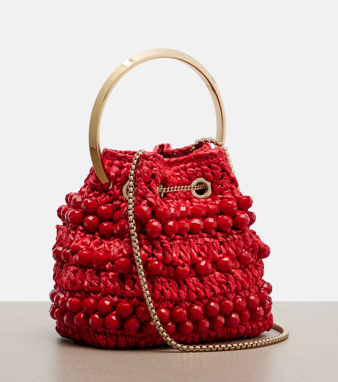 Sac seau Bon Bon Small en raphia | Jimmy Choo