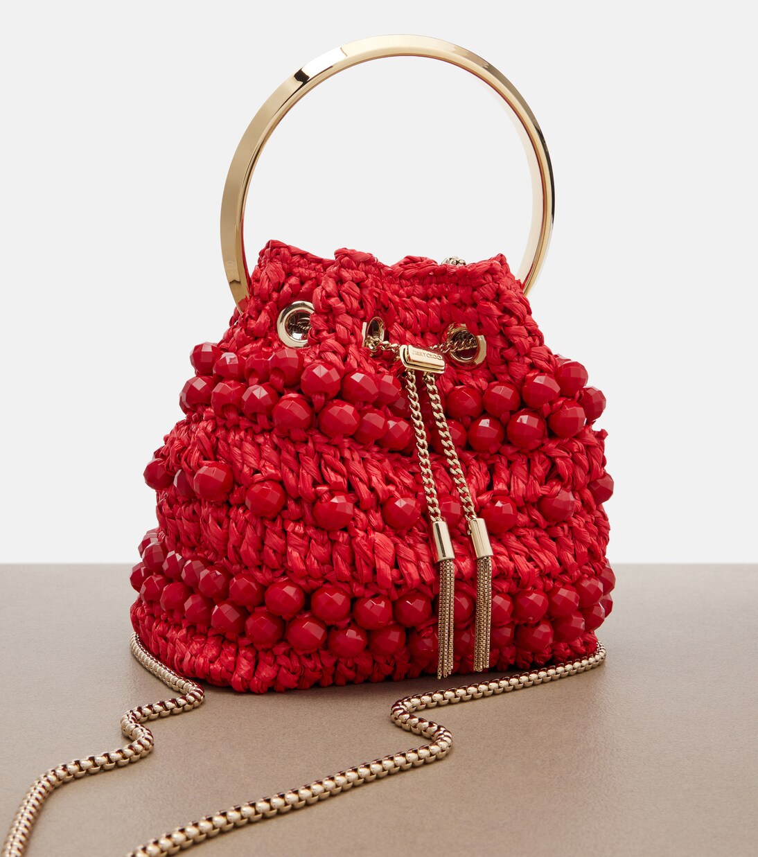 Sac seau Bon Bon Small en raphia | Jimmy Choo