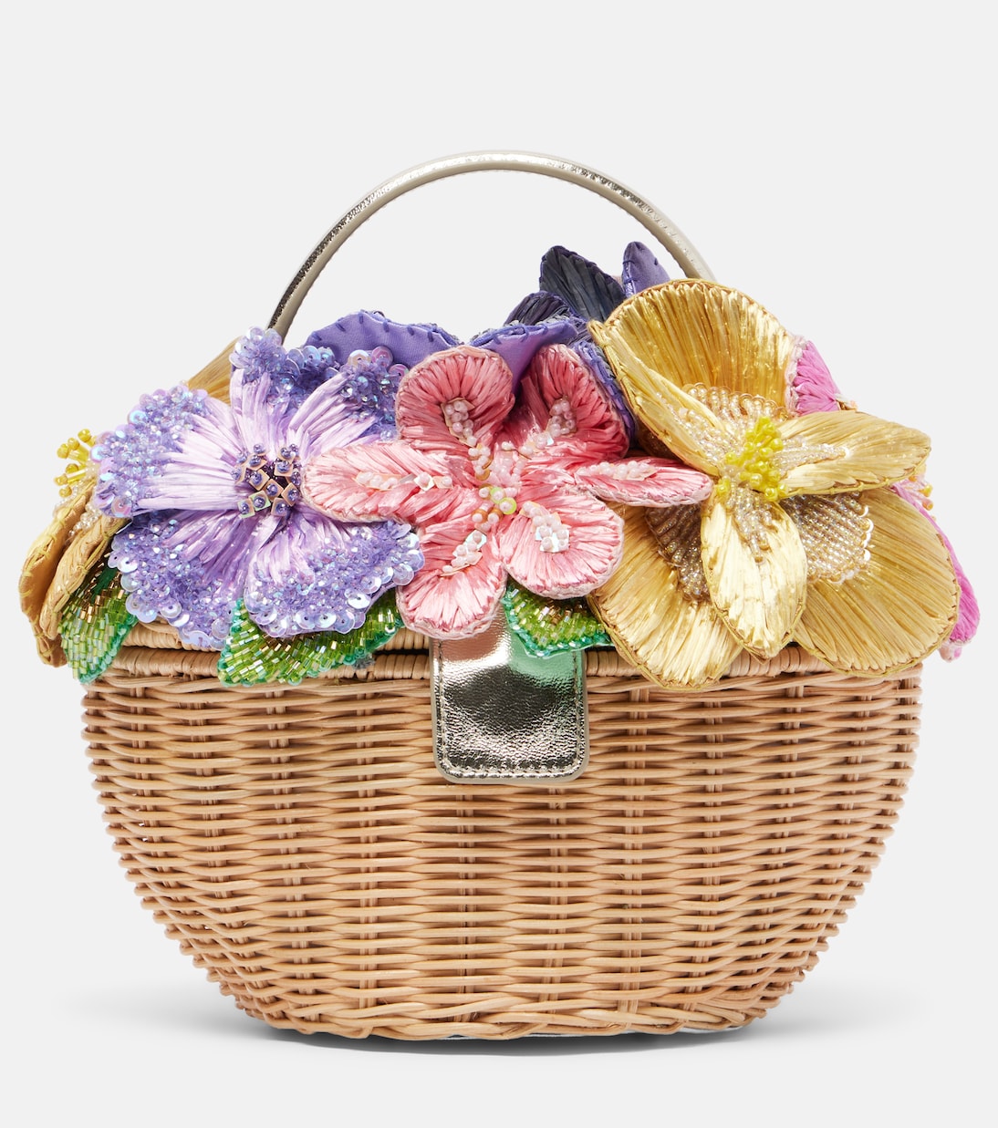 Tasche Dorothy aus Korbweide mit floraler Applikation | Judith Leiber Couture