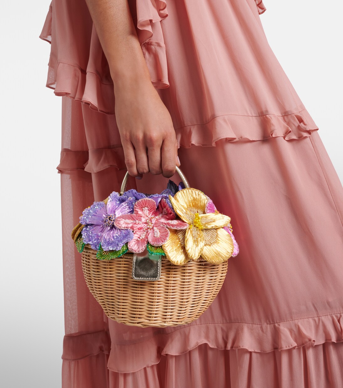 Tasche Dorothy aus Korbweide mit floraler Applikation | Judith Leiber Couture