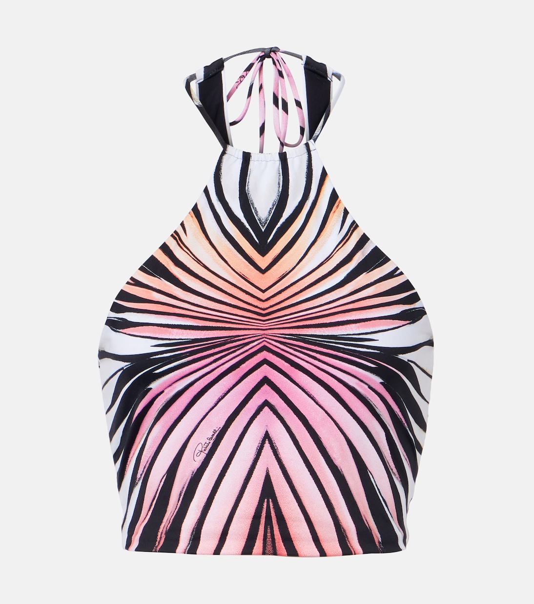 프린트 홀터넥 메쉬 크롭 탑 | Roberto Cavalli