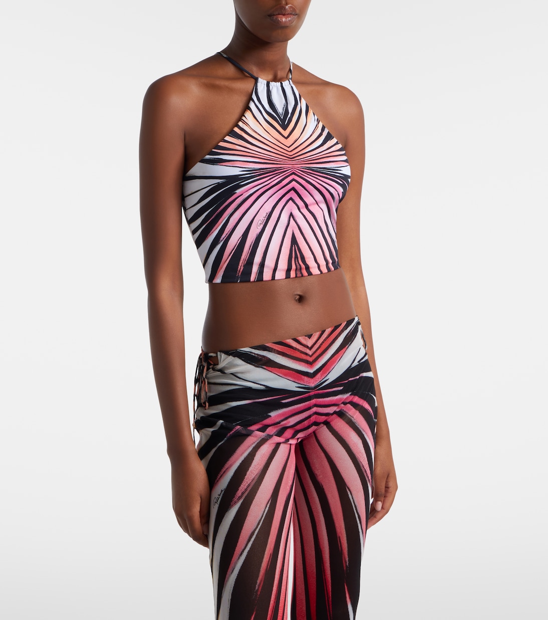 프린트 홀터넥 메쉬 크롭 탑 | Roberto Cavalli