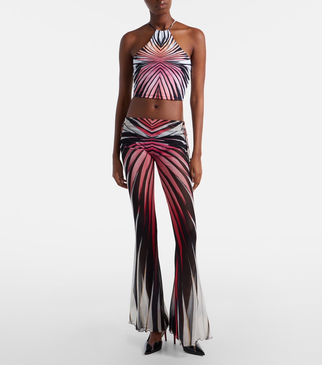 프린트 홀터넥 메쉬 크롭 탑 | Roberto Cavalli