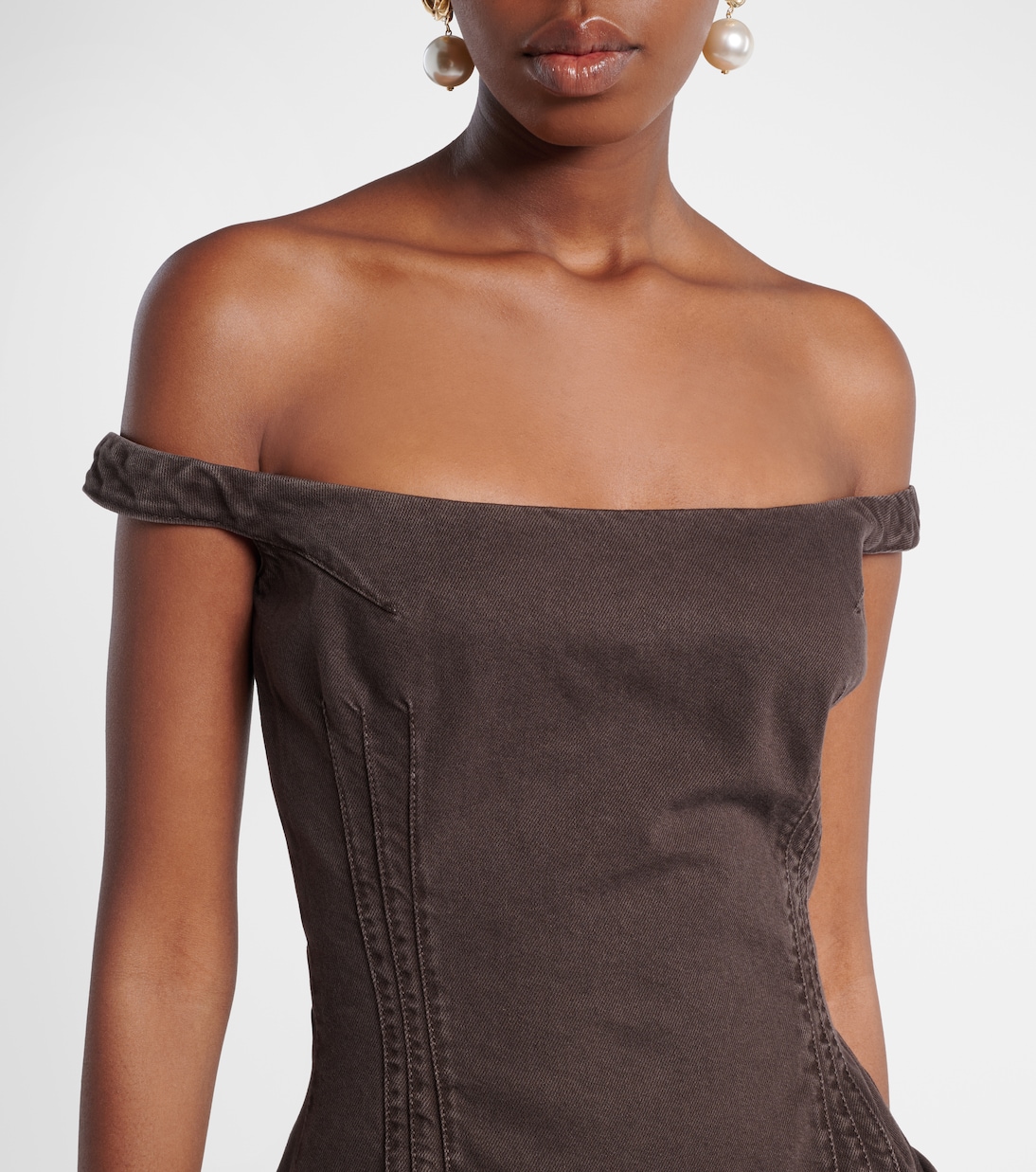 Gathered off-shoulder denim minidress | Magda Butrym