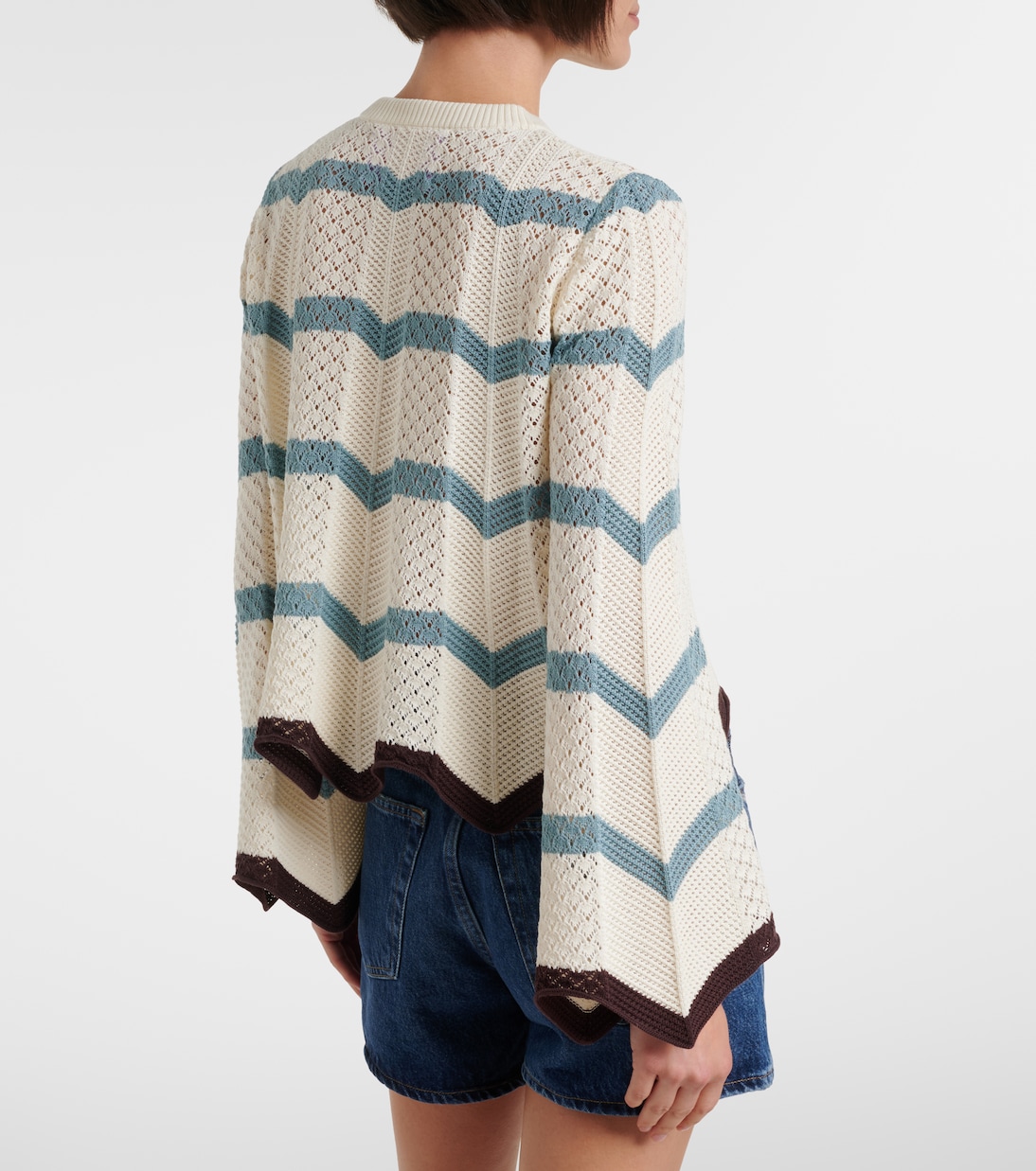 Chevron crochet cropped cotton sweater | La DoubleJ