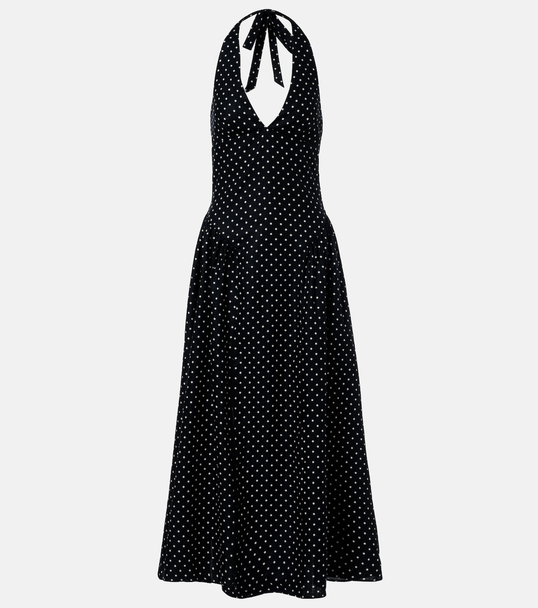 La Cala polka-dot halterneck linen midi dress | Faithfull