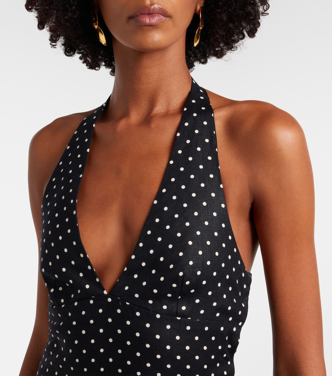 La Cala polka-dot halterneck linen midi dress | Faithfull