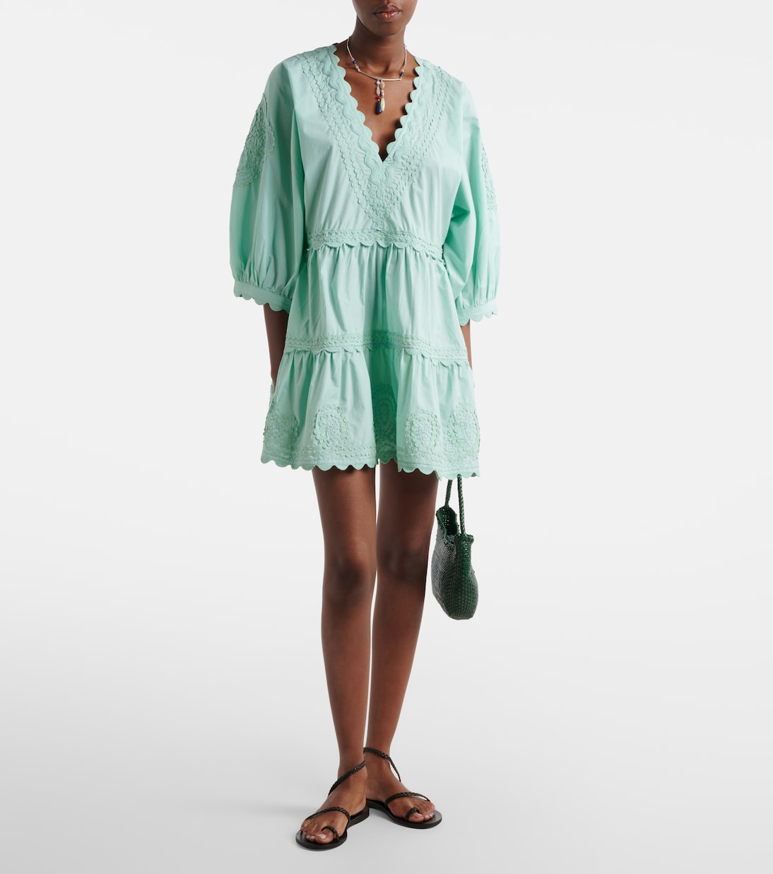 Embroidered scalloped cotton poplin minidress | Juliet Dunn