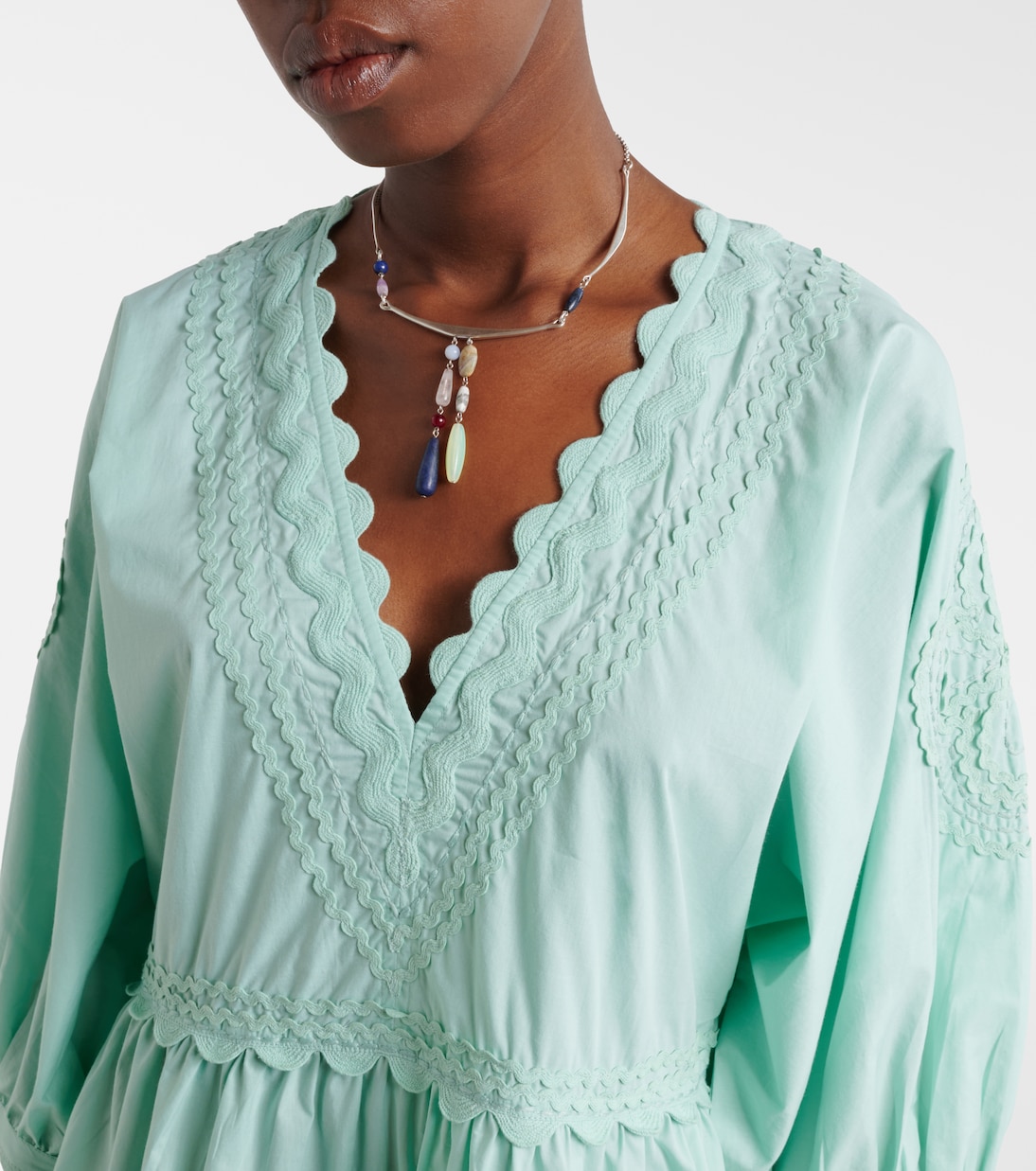 Embroidered scalloped cotton poplin minidress | Juliet Dunn