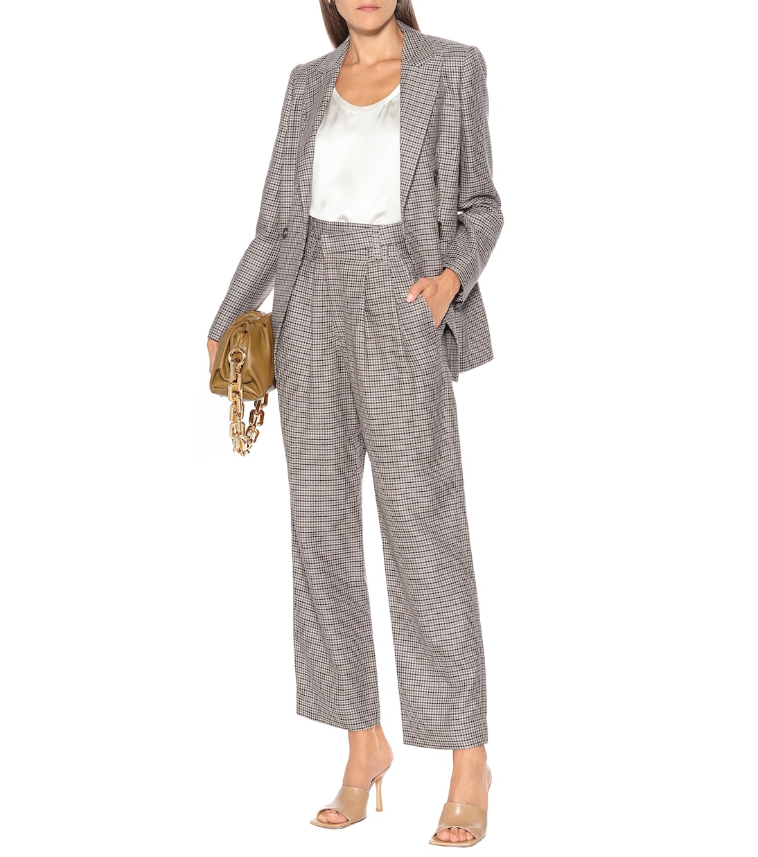 Checked linen, wool and silk wide-leg pants | Brunello Cucinelli