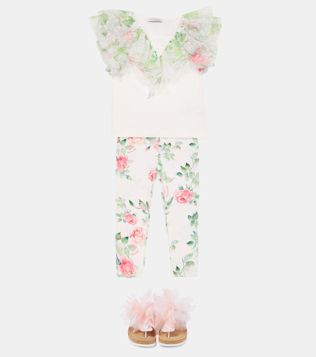 Floral tulle-trimmed T-shirt | Monnalisa