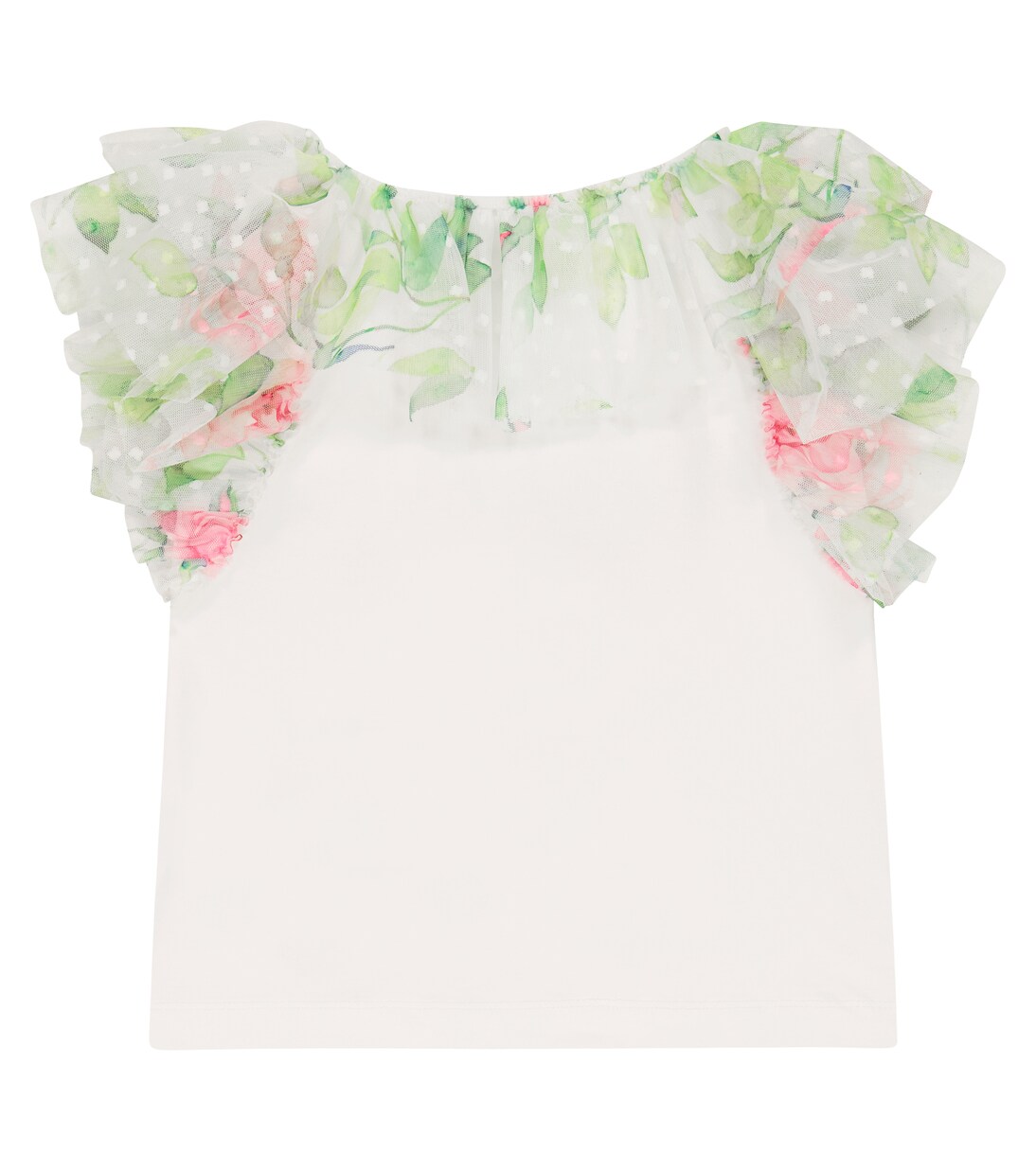Floral tulle-trimmed T-shirt | Monnalisa