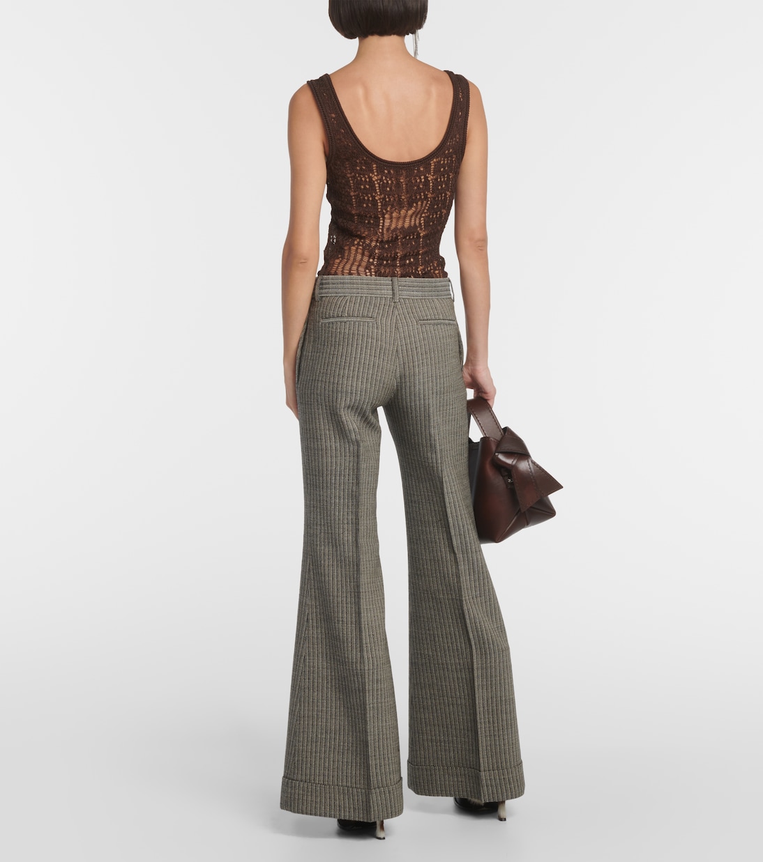 Pantalon évasé rayé en laine mélangée | Acne Studios