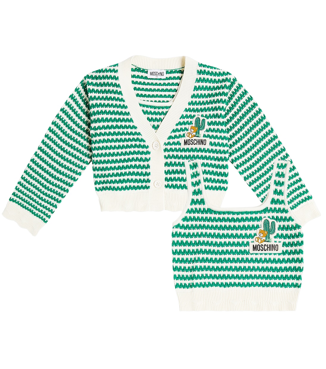 Striped cotton top and cardigan set | Moschino Kids