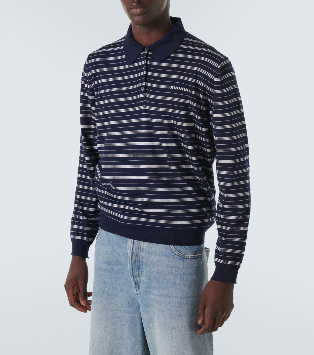 Polo rayé en coton mélangé | Miu Miu