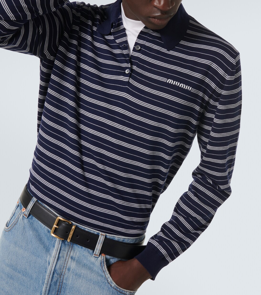 Polo rayé en coton mélangé | Miu Miu