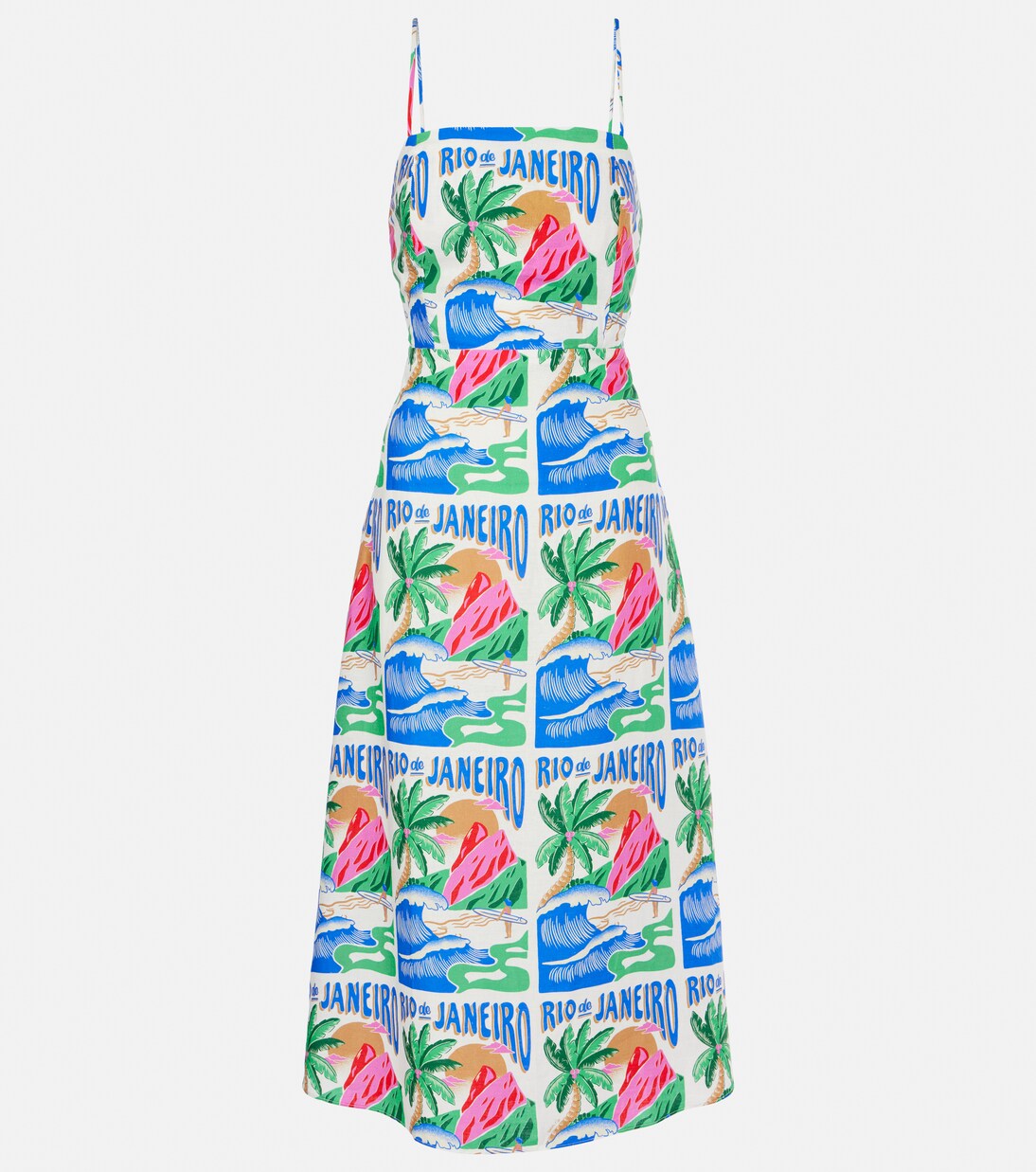 Robe midi Carioca Posters en lin mélangé | Farm Rio