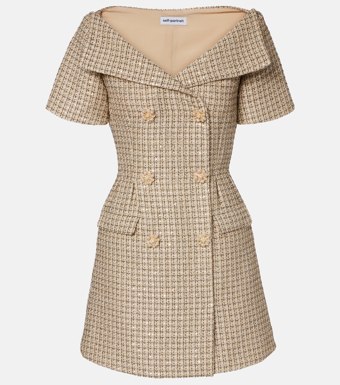Miniabito in bouclé con scollo bardot | Self-Portrait