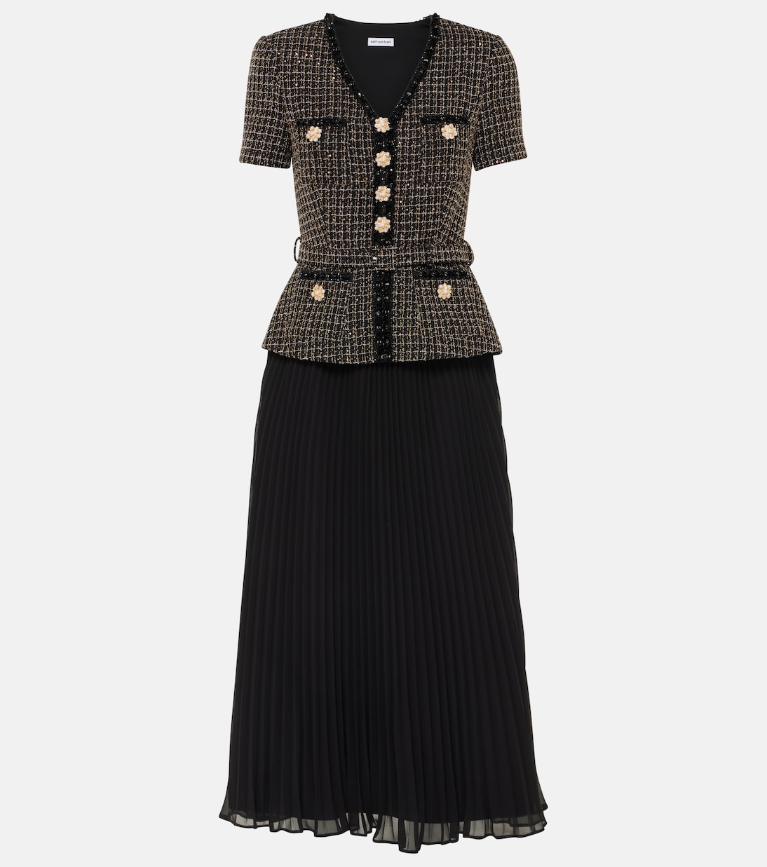 Midikleid aus Bouclé und Chiffon | Self-Portrait