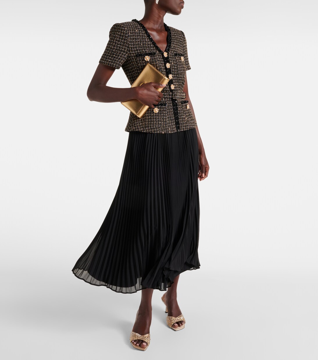 Midikleid aus Bouclé und Chiffon | Self-Portrait