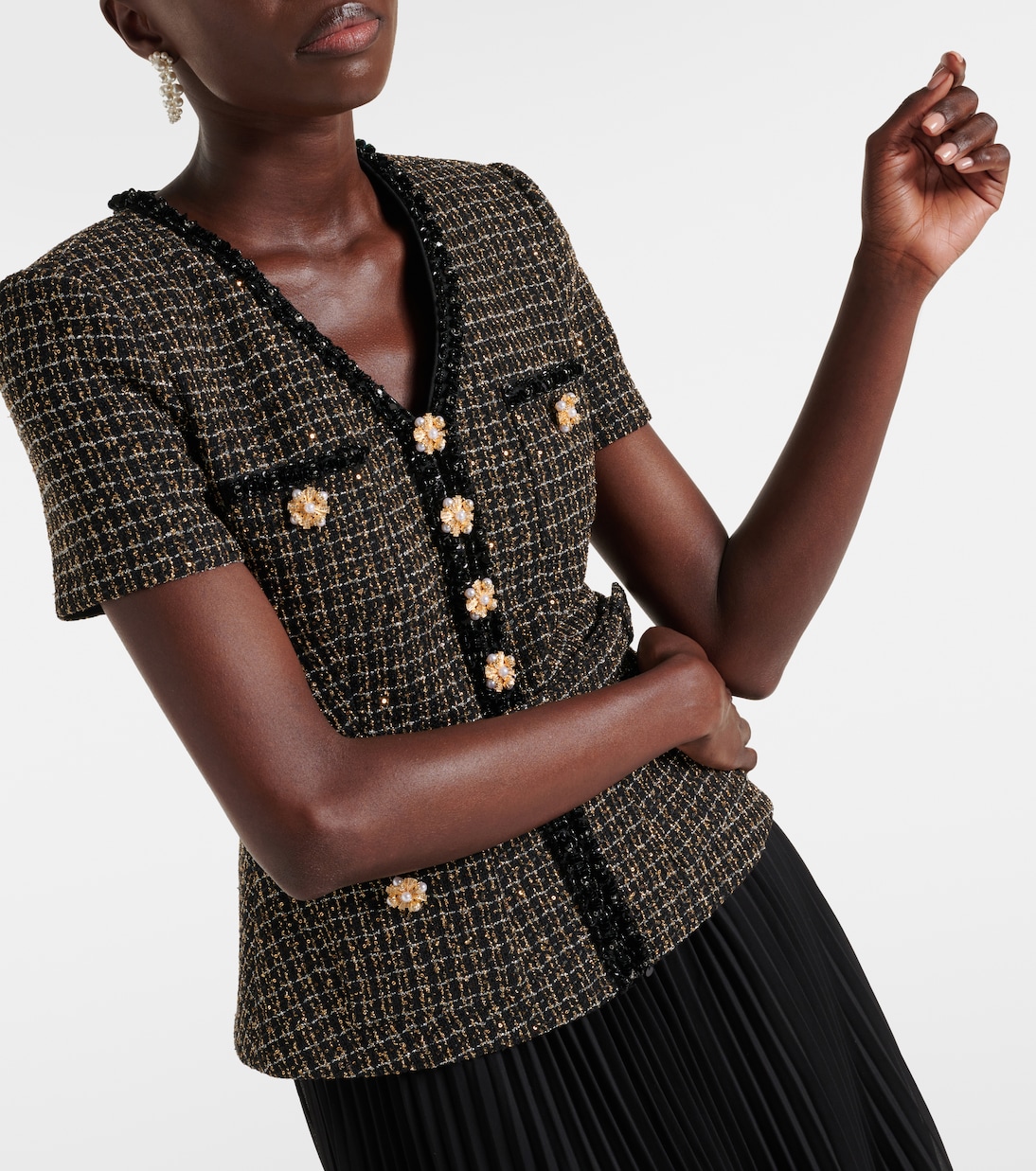 Midikleid aus Bouclé und Chiffon | Self-Portrait