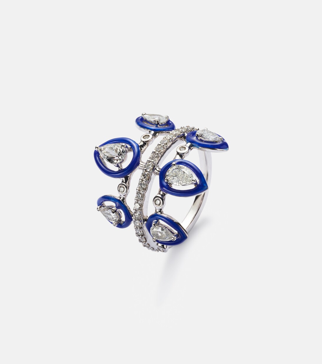 Tulip 18kt white gold pinky ring with diamonds and enamel | Kamyen