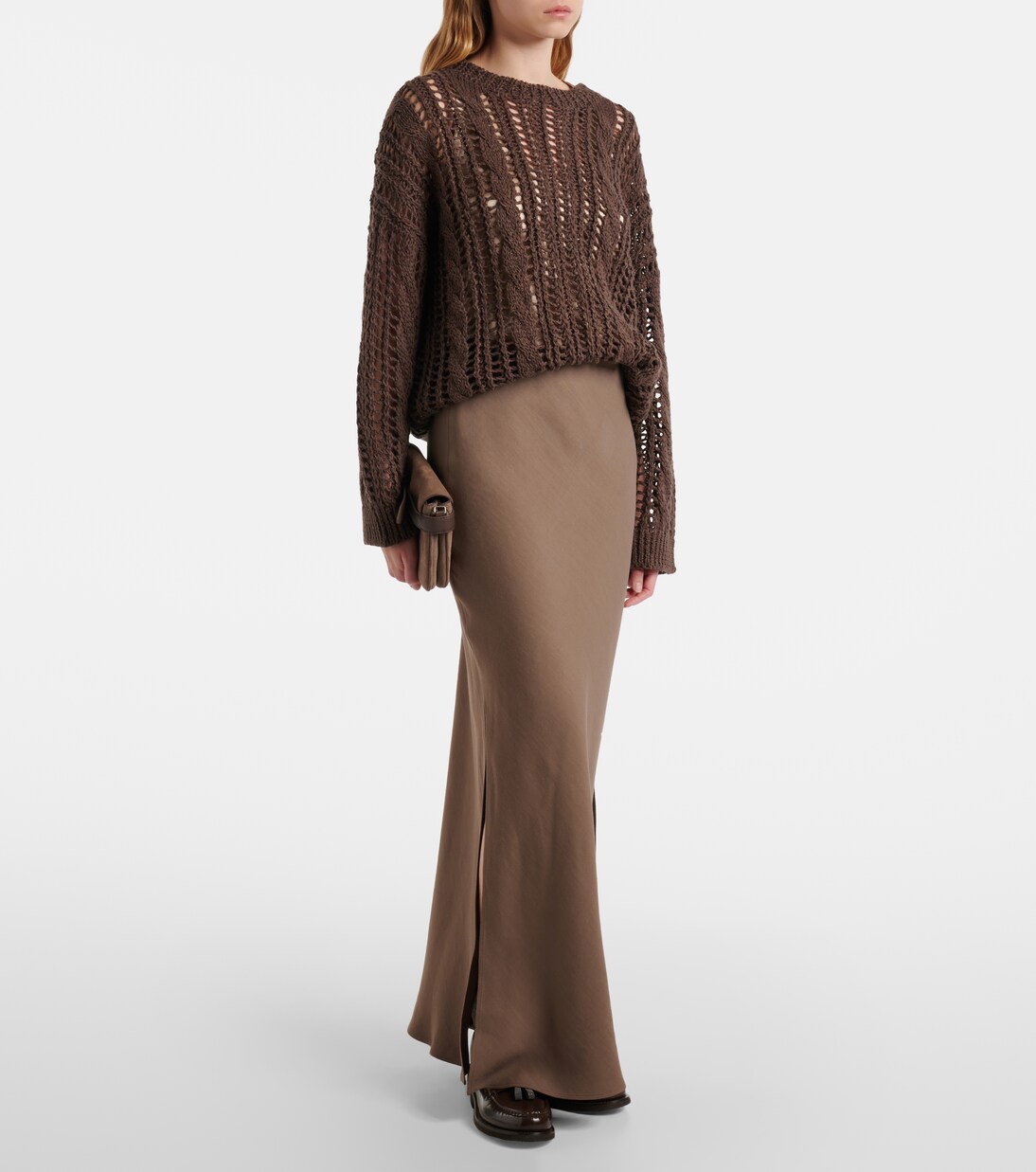 High-rise twill maxi skirt | Brunello Cucinelli