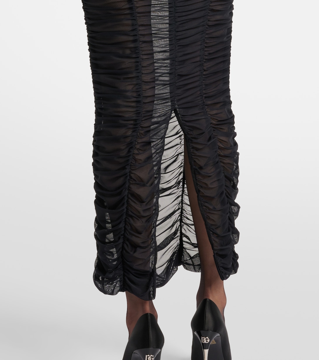 Sheer draped tulle midi dress | Dolce&Gabbana