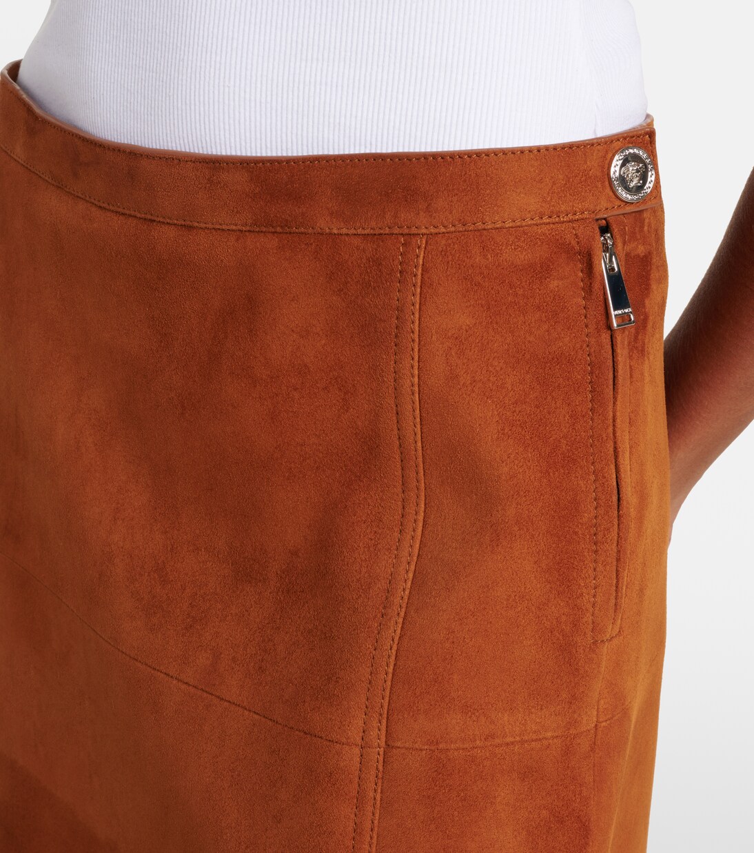 Midirock aus Veloursleder | Versace