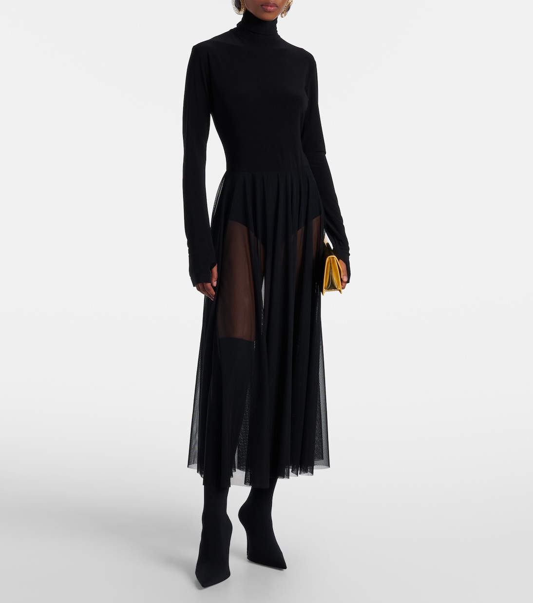 Sheer jersey and mesh midi dress | Norma Kamali