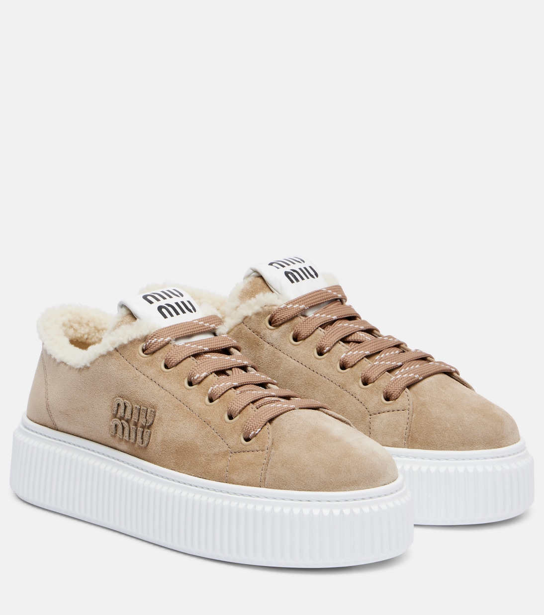 Plateau-Sneakers aus Veloursleder mit Shearling | Miu Miu