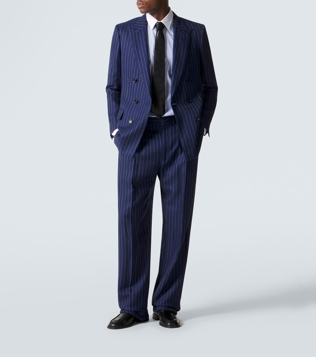 Chalk stripe wool, linen, and silk suit | Tom Ford