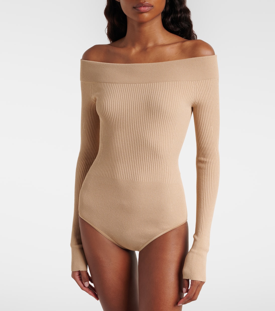 ليوتار من نسيج بحبكة مضلّعة وأكتاف مكشوفة | Alaïa