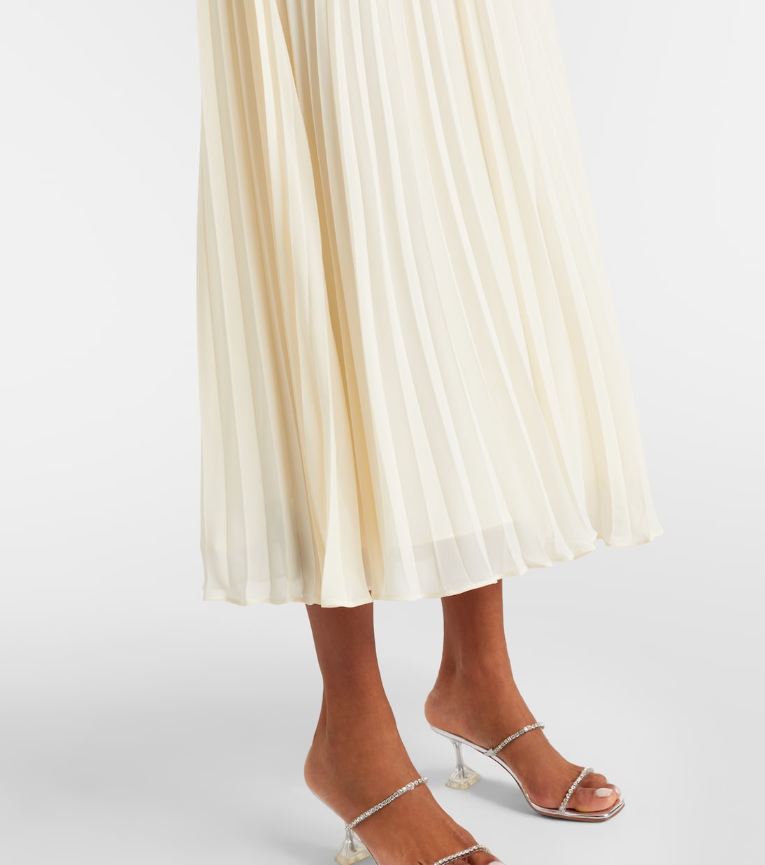 Pleated bouclé chiffon midi dress | Self-Portrait