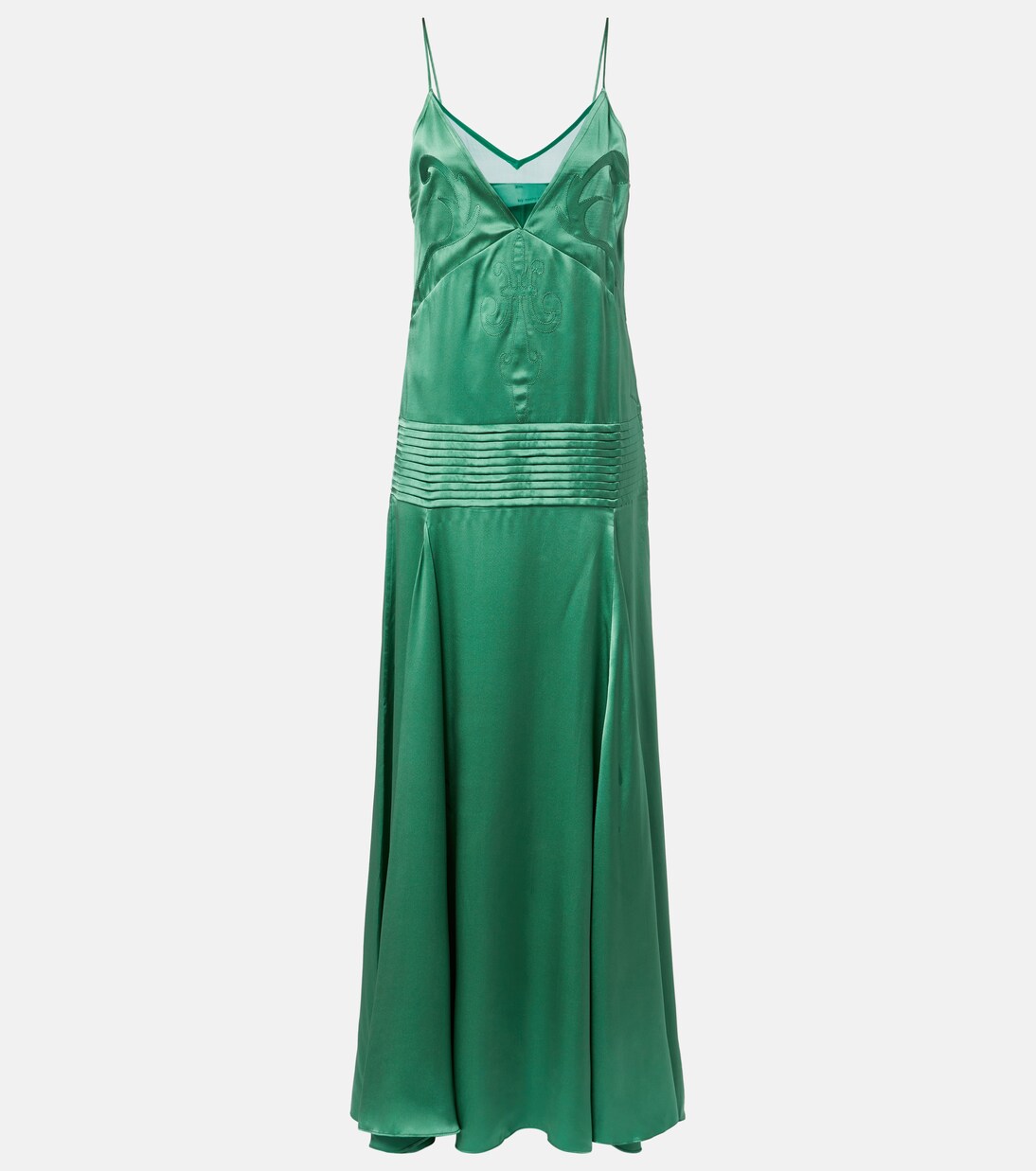 Embroidered pleated silk satin gown | Xu Zhi