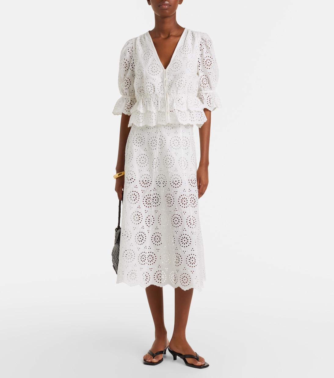 The Deco broderie anglaise cotton midi skirt | Frame
