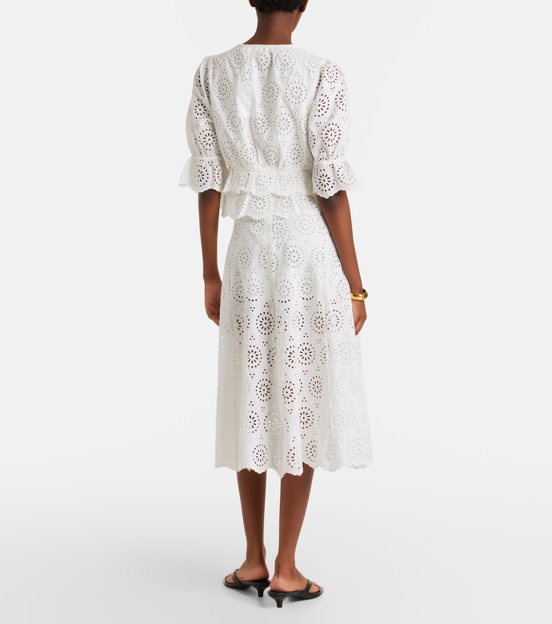The Deco broderie anglaise cotton midi skirt | Frame