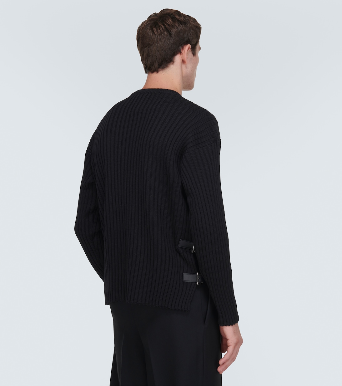 Leather-trimmed knit wool sweater | Versace