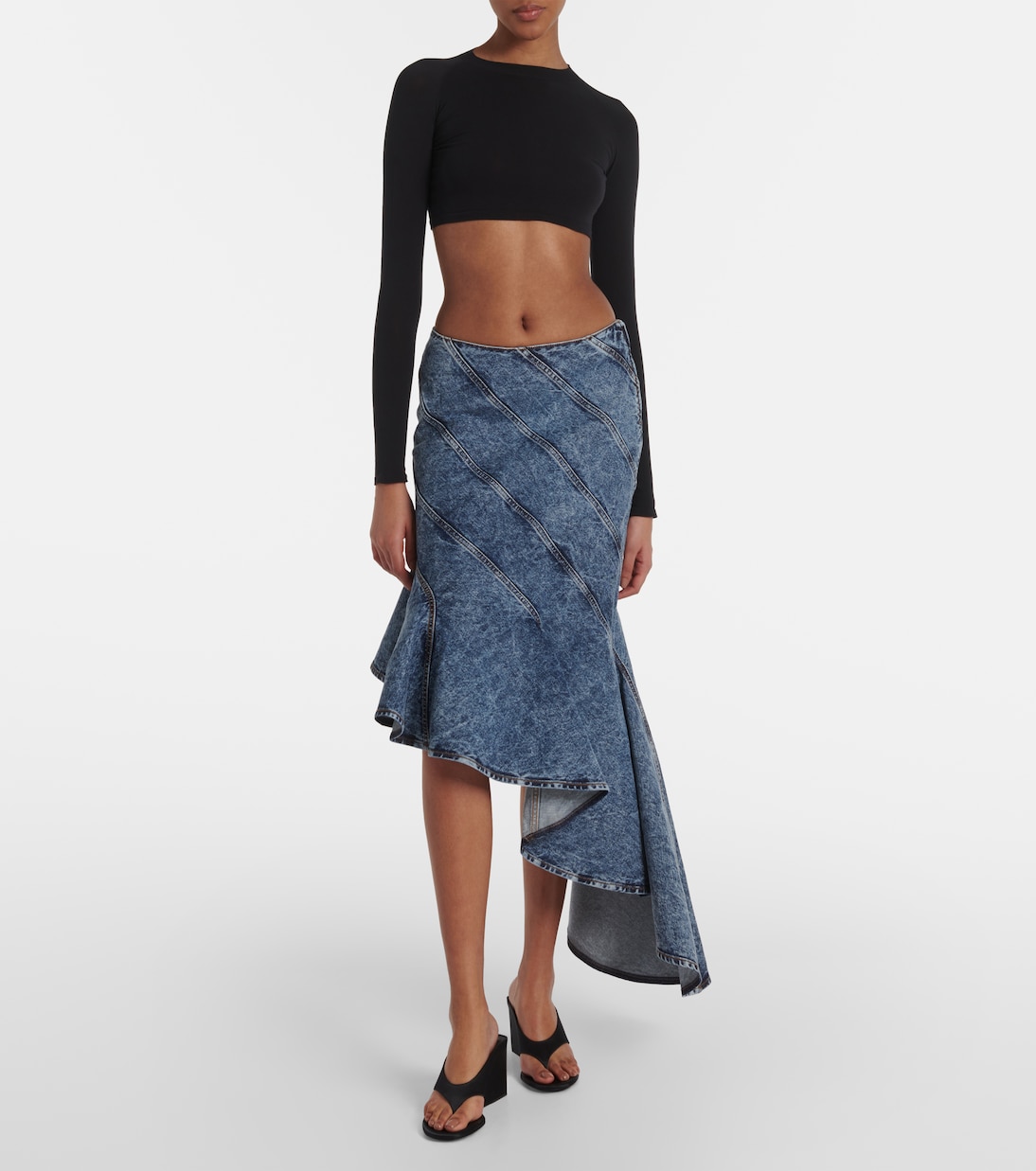Falda midi Spiral de denim asimétrica | Alaïa