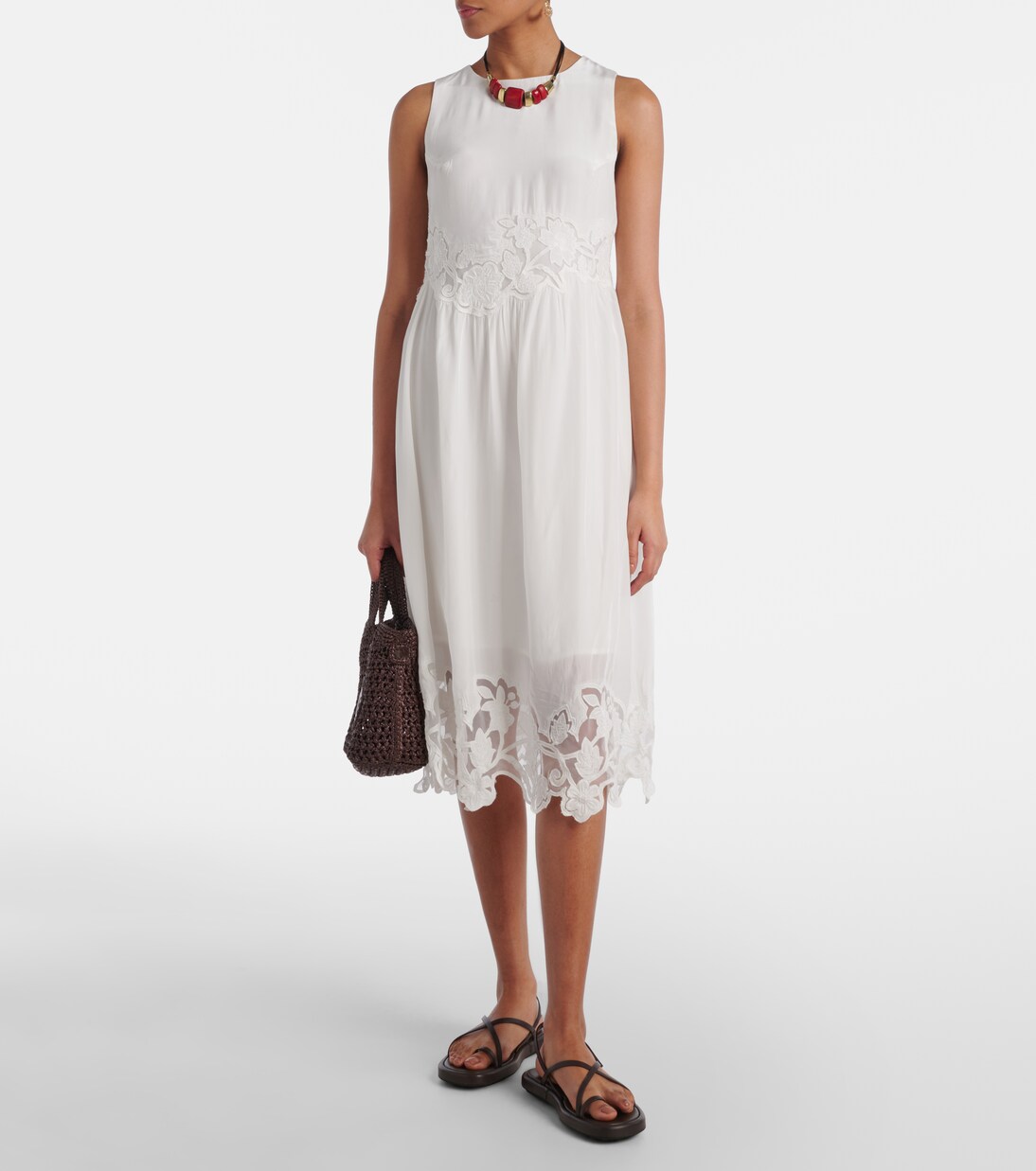 Bianca lace-trimmed midi dress | Velvet